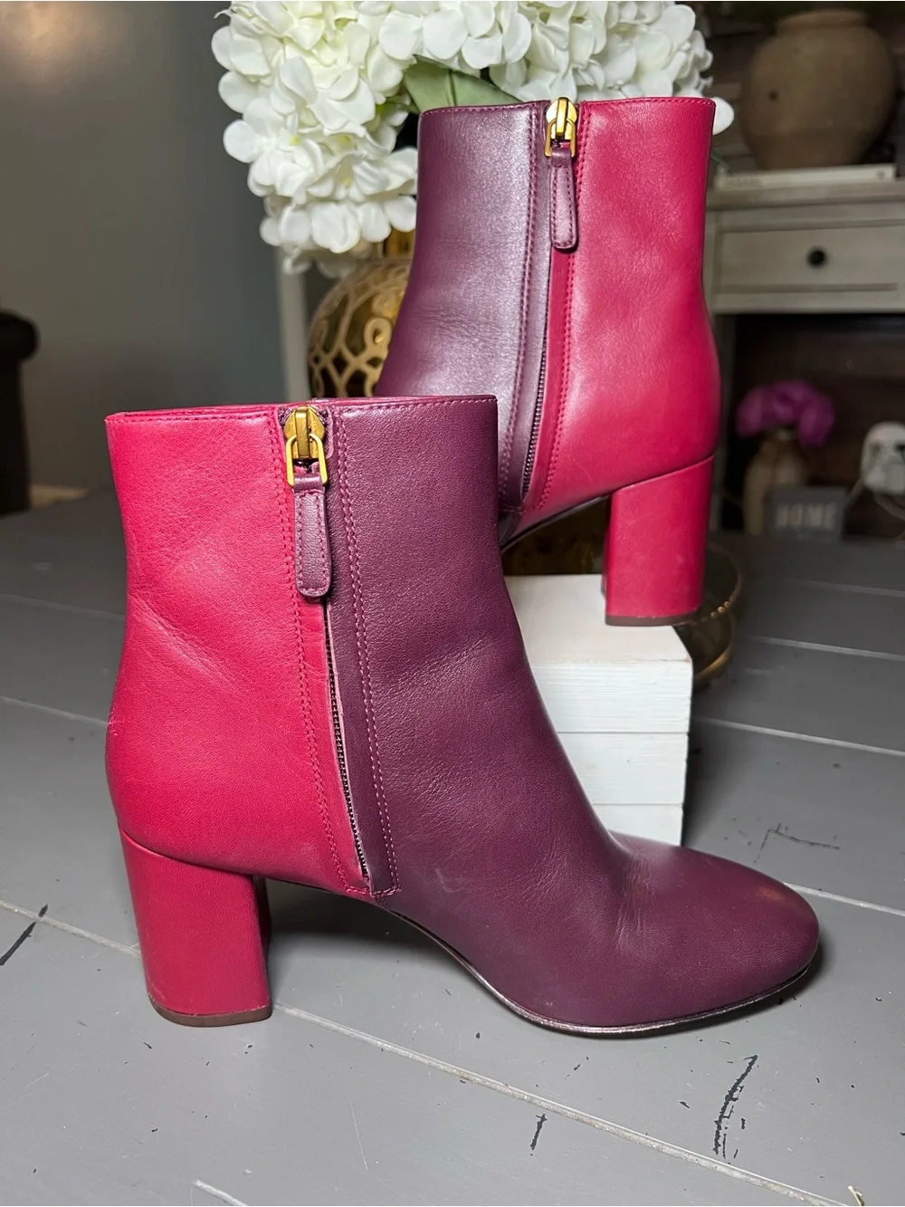 Tory Burch Brooke Two-Tone Block Heel Bootie Size 6